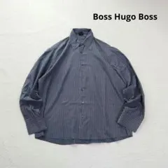 BOSS HUGO BOSS 総柄シャツ シルク混 Lサイズ ネイビー