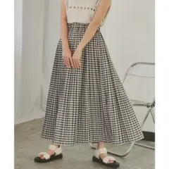 【美品】 hunch ハンチ プリーツスカート ギンガムチェック　黒のサムネイル