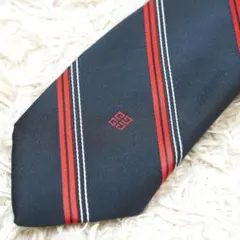 【美品】Givenchy ネクタイ ネイビー ストライプ　ロゴ刺繍 4Gロゴのサムネイル