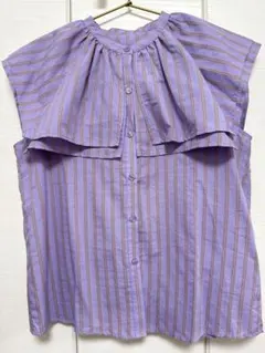 titivate フリル付き紫ストライプノースリーブ