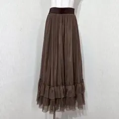 リリアンカラット ティアード マキシ丈スカート ブラウン バックゴム フレア 2