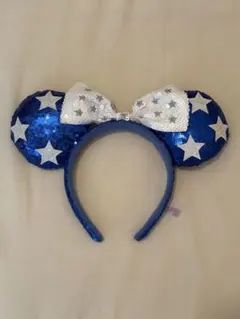 ディズニー青いスパンコールカチューシャ 星リボン付き