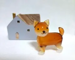 ガラス細工 ガラス製 柴犬 フィギュア & お家 置物セット