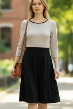 VIS ビス バイカラー ドッキングワンピース M ベージュ×ブラック