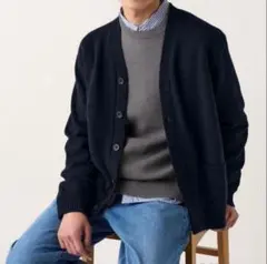 ユニクロ ラムVネックカーディガン ウール100％ L ブラック 男女兼用