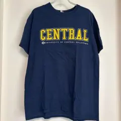 GILDAN ネイビー Tシャツ 【L】 カレッジロゴ 半袖 海外古着 ロゴT