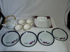 香蘭社 花柄陶器食器セット 急須/湯呑/中皿/角深鉢