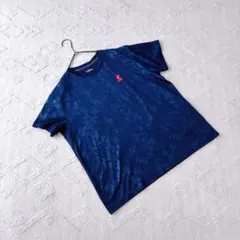 Disney トップス ミッキーマウス 総柄 刺繍 半袖 Tシャツ ネイビー