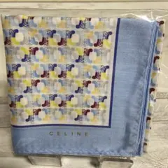 CELINE セリーヌ　総柄　大判ハンカチ　ブルー