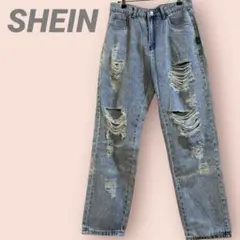訳ありSHEIN ストレートデニムパンツ　ダメージ加工　レディース/30