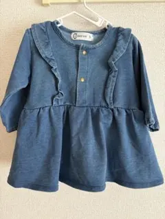 デニムブルー フリル付きワンピース　ロンパース