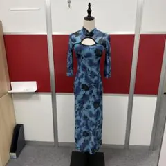 青い花柄チャイナドレスXS-S