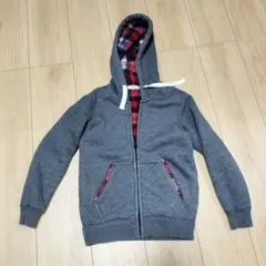 グレー パーカー 130 チェック柄裏地