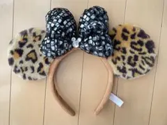 【ミニー】 終売品 希少 大人気 カチューシャ ヒョウ柄 茶色 黒リボンチャーム
