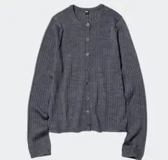ユニクロ　メリノリブクルーネックショートカーディガン（グレー）