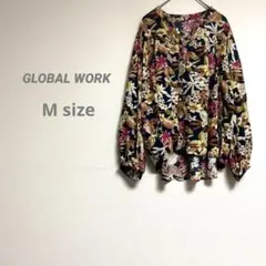 グローバルワーク レディース 長袖ゆったり花柄ブラウス M レーヨン100%