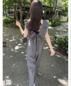 GRL バックリボンショルダーフリルオールインワン