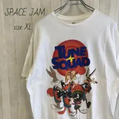 スペースジャム　プリントロゴ　Tシャツ 半袖　バスケット　映画　古着　XL 白