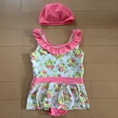花柄　水着と帽子セット　120〜130サイズ
