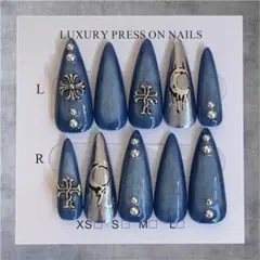 現品ネイルチップ　地雷　y2k　サブカル　デニム　シズニルック 十字架　ゴシック