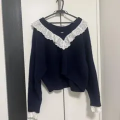 BEAMS HEART ネイビー レースニット