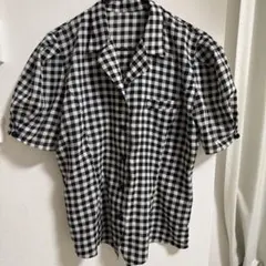 ギンガムチェック パフスリーブシャツ 春夏 ショート丈 モノトーン