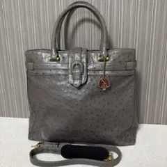 美品 JRA オーストリッチ 2WAYバッグ 本革 グレー
