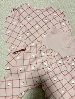 ベビーパジャマ チェック柄 90cm ピンク花柄 女の子
