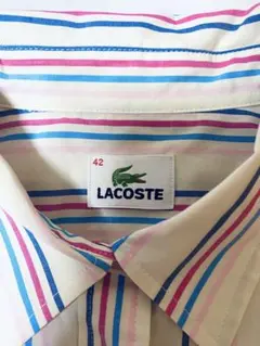 【極美品】LACOSTE ラコステ　シャツワンピース ロゴ刺繍 ストライプ