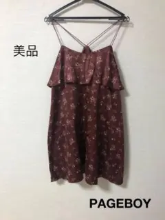 ＊ページボーイ＊ 小花柄サテン膝丈ワンピース  ワインカラー