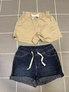 ベージュとデニムのハーフパンツ2点セット