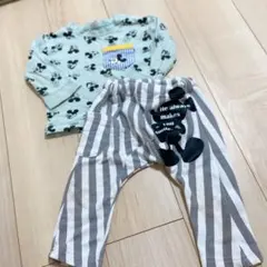 ミッキー柄ロンT 長袖　ストライプパンツセット