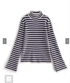 GRLグレイルボーダー柄フレアスリーブリブニットトップス[K9086b]ネイビー