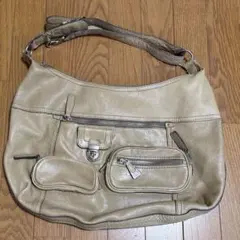 SAZABYベージュ ショルダーバッグ 外ポケット付き