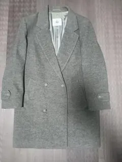ウール100% ダブルブレストピーコート グレー