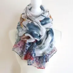 【6】ストール くすみグリーン 花柄 ペールトーン 差し色 インポート