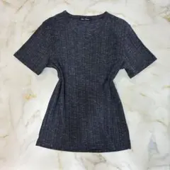 メランジ Tシャツ L ネイビー系 Vネック 半袖 伸縮素材のサムネイル