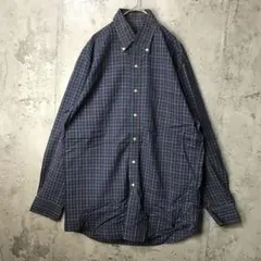 B1154古着　シャツ　長袖　ボタンダウン　紺　赤　水色　90s Y2K