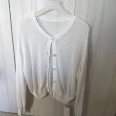 白 メッシュ カーディガン 長袖 ボタン付き
