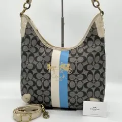 【良品】コーチ ヘリテージ シグネチャー ストライプ ハンドバッグ 2way