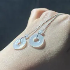 ミャンマー産　天然　翡翠　高品質　高氷種　ドーナツ　ピアス