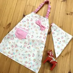 着脱簡単！ 子供エプロン 120 〜 130 三角巾セット☆ スイーツ柄♪