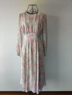 SALE♡美品　TONAL　グラスフラワーワンピース　ロング　長袖　グレー　36のサムネイル