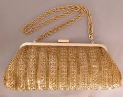 ゴールド ビーズ装飾 クラッチバッグ
