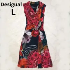デシグアル　Desigual　ワンピース　ノースリーブ　花柄　総柄　派手　赤　黒