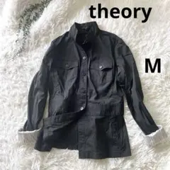 theory セオリー 黒 長袖ノーカラー 切替 ドレスシャツ レディース M