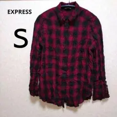 EXPRESS 赤黒チェック 長袖シャツ S