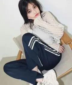 GRL ネイビー サイドストライプ カジュアルパンツ