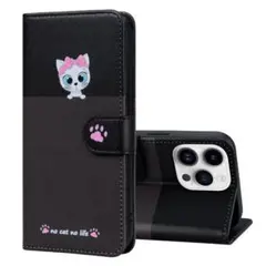 iphone11手帳柄猫ケース　黒+グレーおしゃれのサムネイル