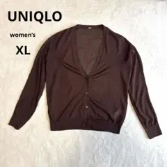 【ユニクロ】 ライトVネックカーディガン ブラウン 透け感 シアーニット XL